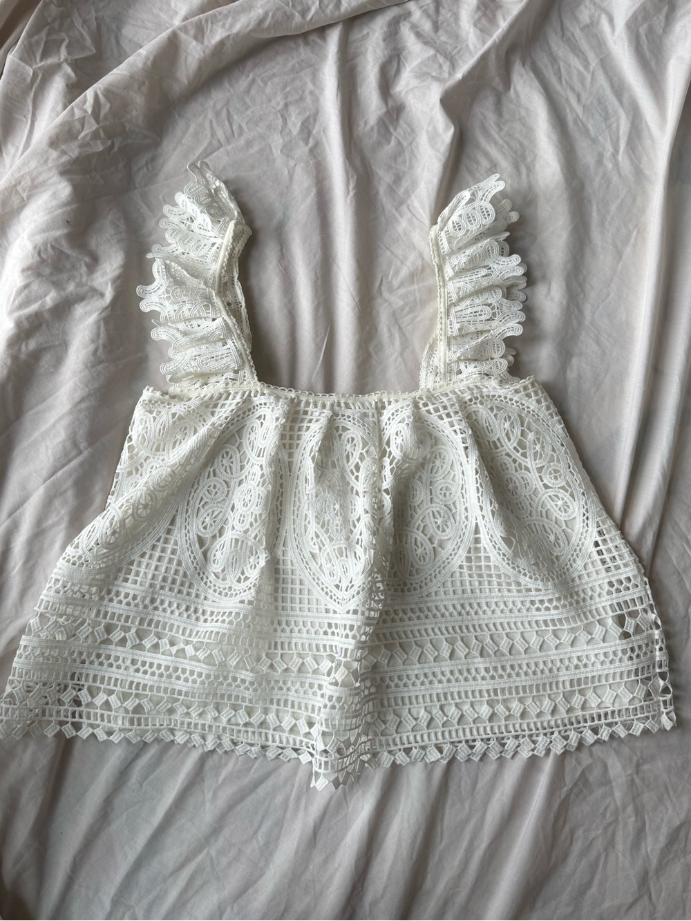 Anthropologie Eri & Ali Size Small White Lace Ruffle Strap Tank Top